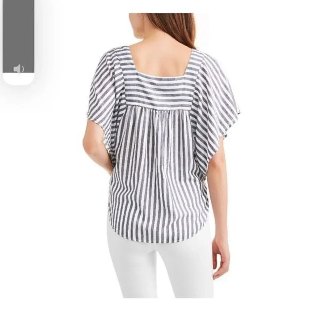 Time and Tru blue and white striped boatneck blouse size Large